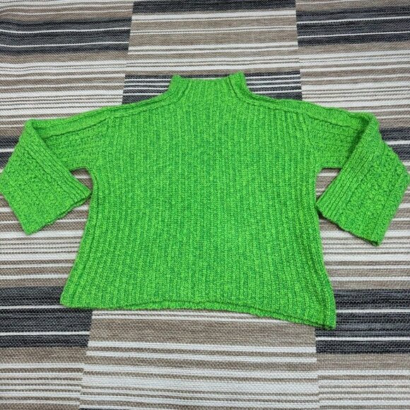 Free People Women's Everyday Cotton Mock Neck Chunky Sweater Green Size Medium - Picture 2 of 11